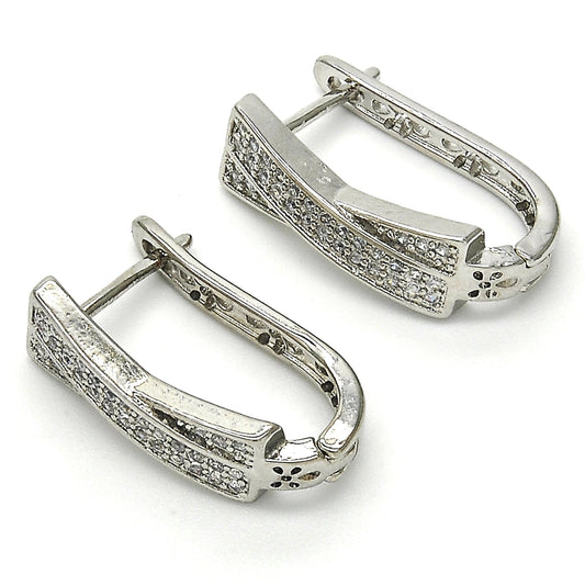 Rhodium Gold Filled Huggie Hoop, with White Cubic Zirconia, Polished, Rhodium Finish