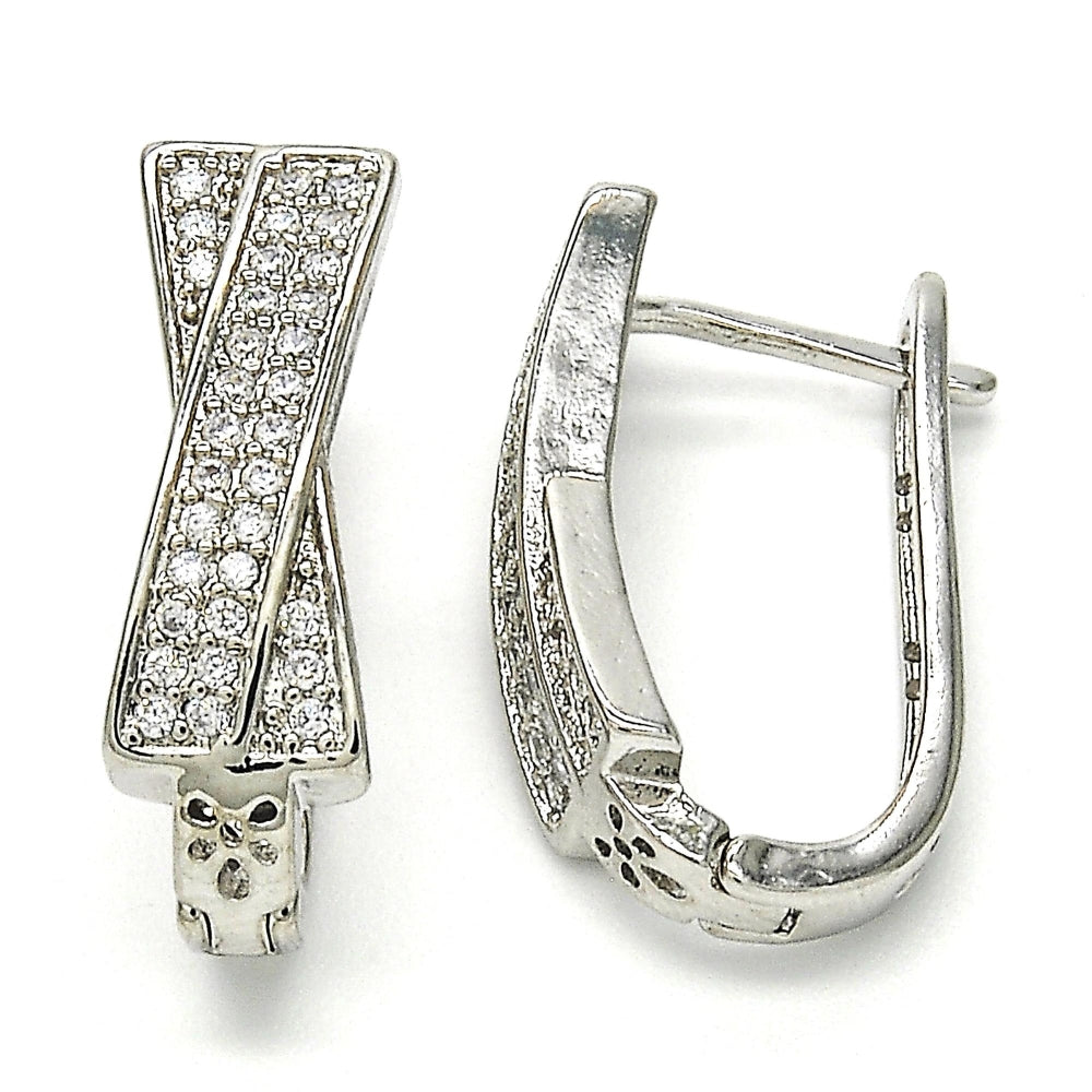 Rhodium Gold Filled Huggie Hoop, with White Cubic Zirconia, Polished, Rhodium Finish