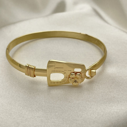 Oro Laminado Individual Bangle, Gold Filled Style Flower Design, Polished, Golden Finish