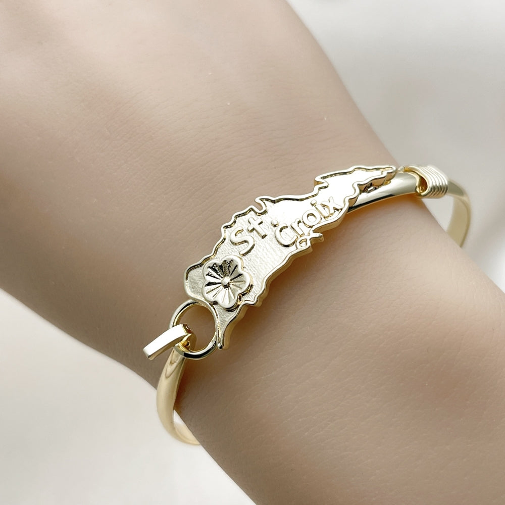 Oro Laminado Individual Bangle, Gold Filled Style Flower Design, Polished, Golden Finish