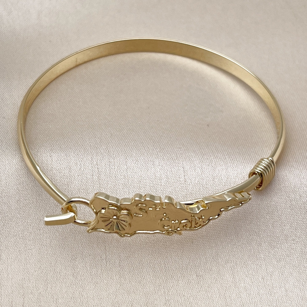 Oro Laminado Individual Bangle, Gold Filled Style Flower Design, Polished, Golden Finish