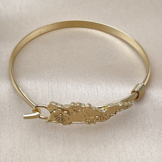 Oro Laminado Individual Bangle, Gold Filled Style Flower Design, Polished, Golden Finish