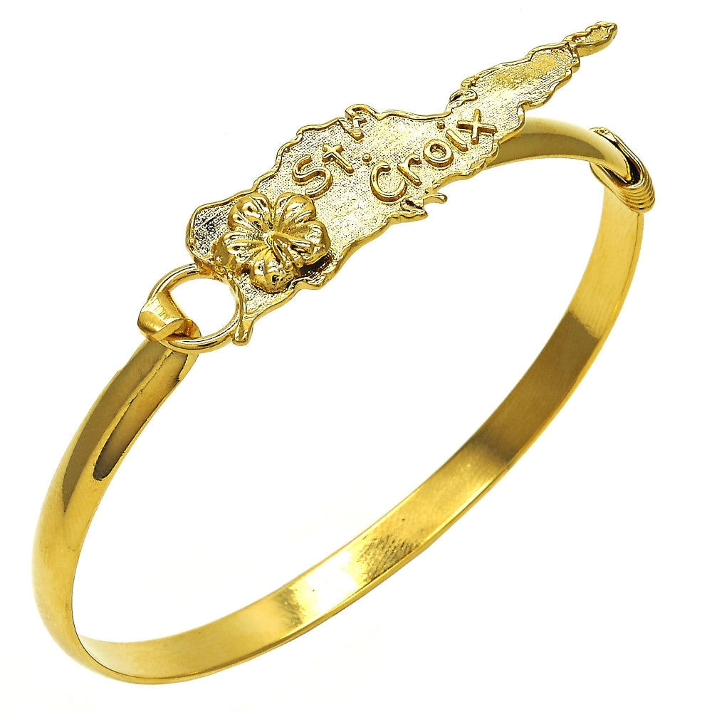 Oro Laminado Individual Bangle, Gold Filled Style Flower Design, Polished, Golden Finish