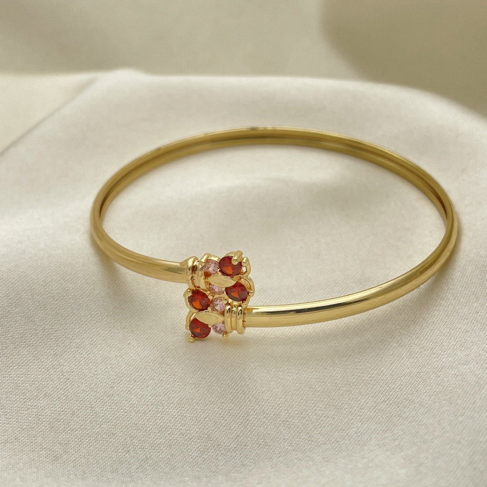 Oro Laminado Individual Bangle, Gold Filled Style Butterfly Design, with Garnet and Pink Cubic Zirconia, Polished, Golden Finish