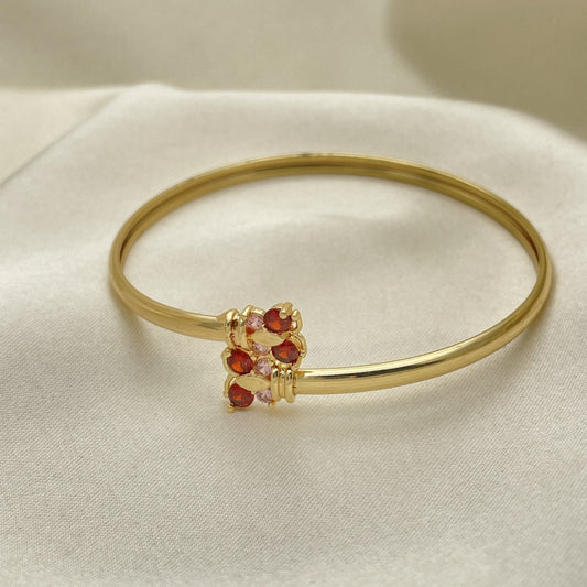 Oro Laminado Individual Bangle, Gold Filled Style Butterfly Design, with Garnet and Pink Cubic Zirconia, Polished, Golden Finish