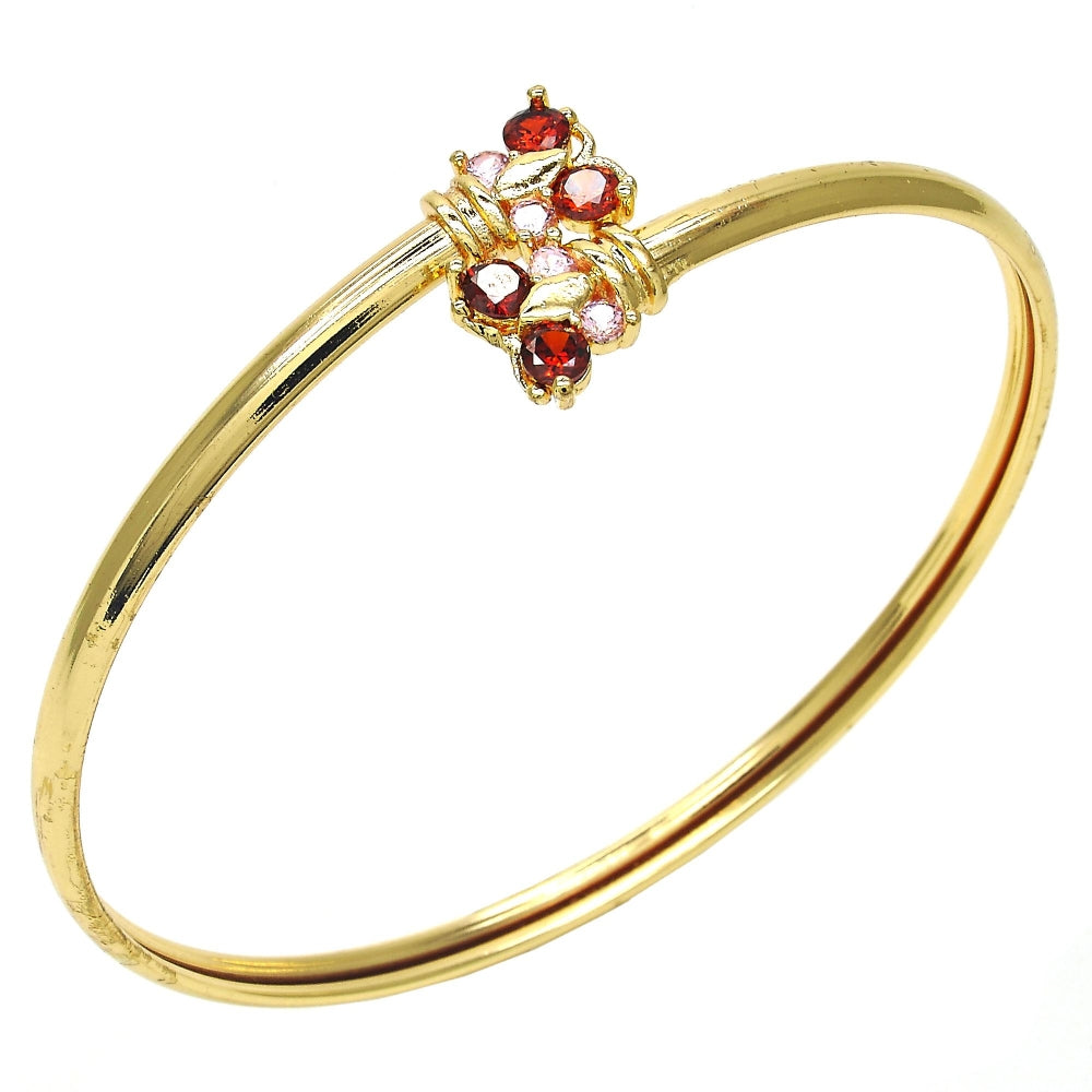 Oro Laminado Individual Bangle, Gold Filled Style Butterfly Design, with Garnet and Pink Cubic Zirconia, Polished, Golden Finish