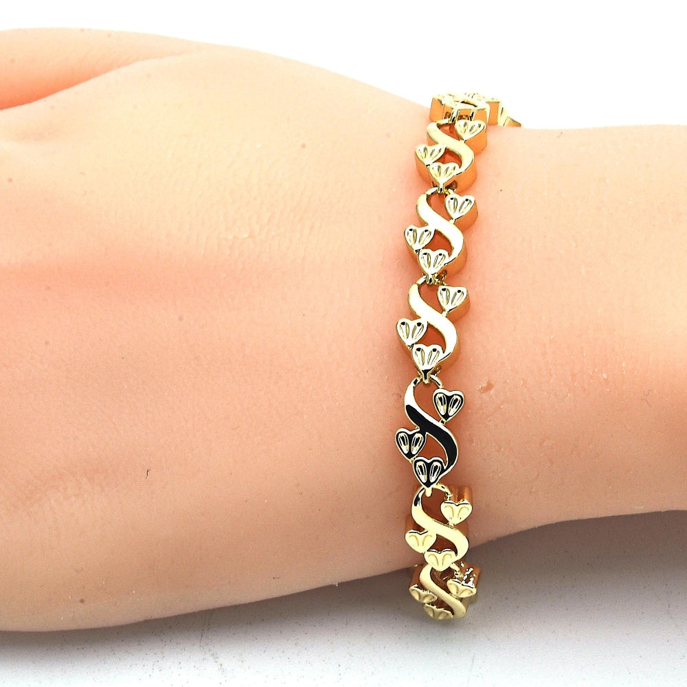 Oro Laminado Fancy Bracelet, Gold Filled Style Heart Design, Polished, Golden Finish