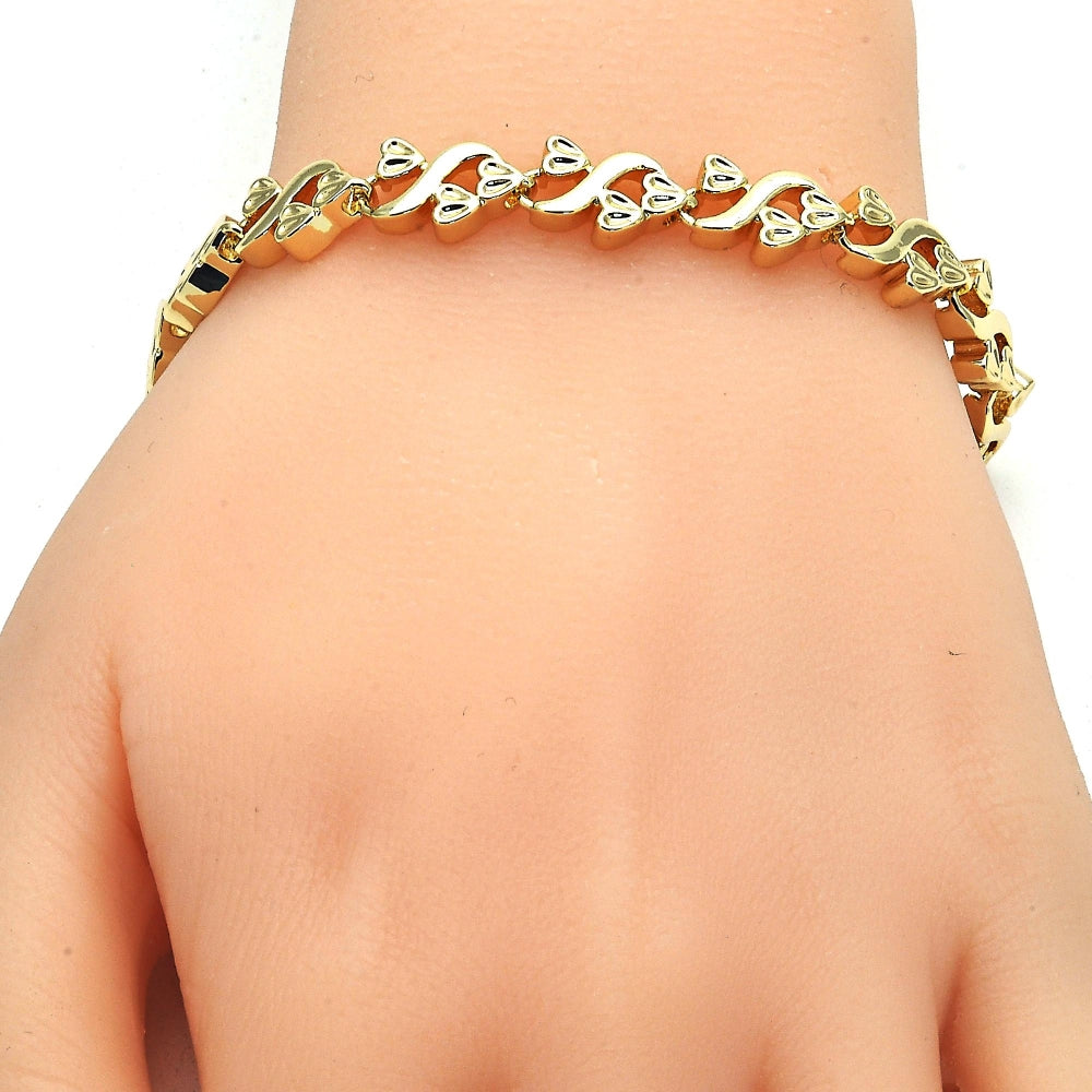 Oro Laminado Fancy Bracelet, Gold Filled Style Heart Design, Polished, Golden Finish