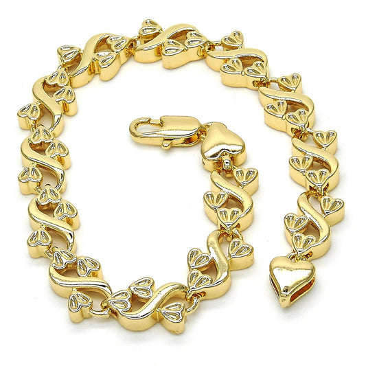 Oro Laminado Fancy Bracelet, Gold Filled Style Heart Design, Polished, Golden Finish