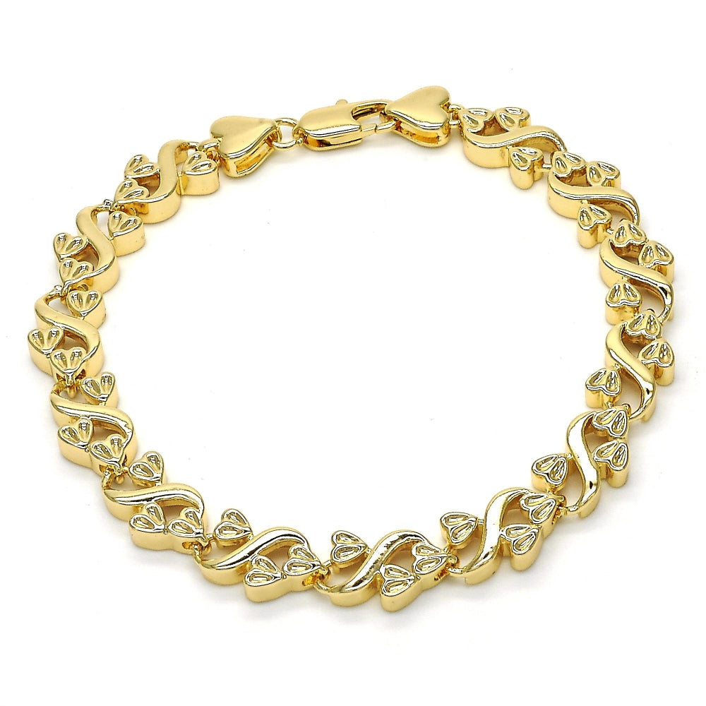 Oro Laminado Fancy Bracelet, Gold Filled Style Heart Design, Polished, Golden Finish