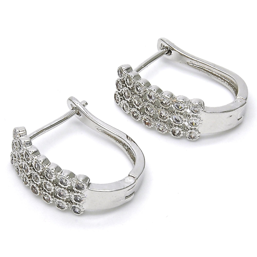 Rhodium Gold Filled Huggie Hoop, with White Cubic Zirconia, Polished, Rhodium Finish