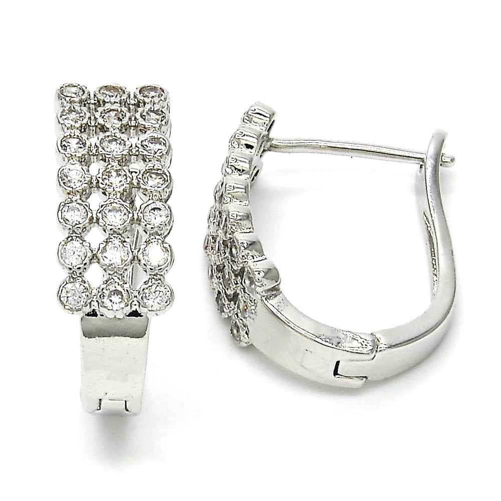 Rhodium Gold Filled Huggie Hoop, with White Cubic Zirconia, Polished, Rhodium Finish
