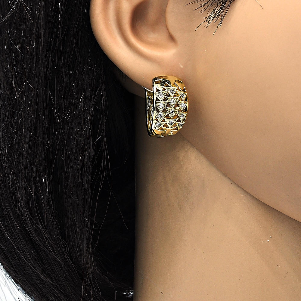 Oro Laminado Huggie Hoop, Gold Filled Style with White Cubic Zirconia, Polished, Golden Finish