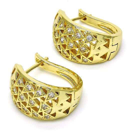 Oro Laminado Huggie Hoop, Gold Filled Style with White Cubic Zirconia, Polished, Golden Finish