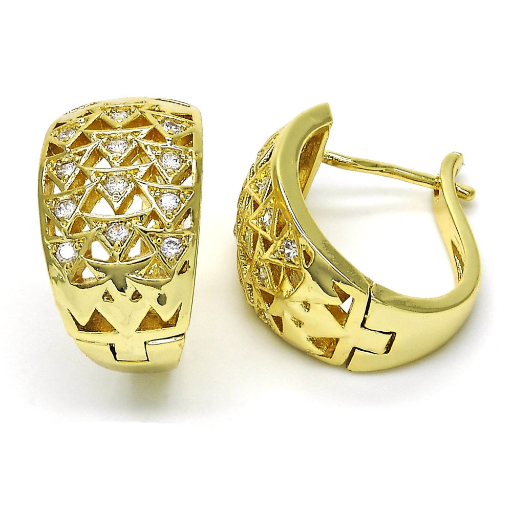 Oro Laminado Huggie Hoop, Gold Filled Style with White Cubic Zirconia, Polished, Golden Finish