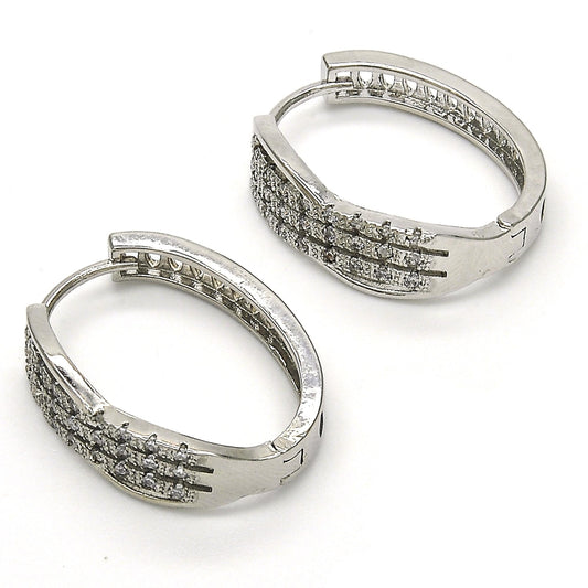 Rhodium Gold Filled Huggie Hoop, with White Micro Pave, Polished, Rhodium Finish