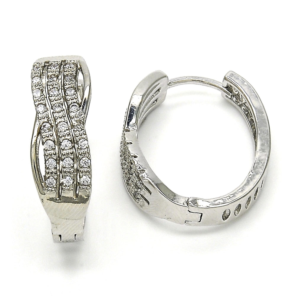 Rhodium Gold Filled Huggie Hoop, with White Micro Pave, Polished, Rhodium Finish