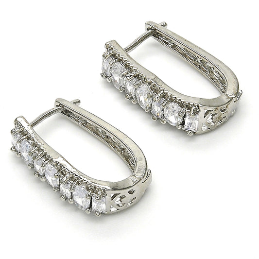 Rhodium Gold Filled Huggie Hoop, Baguette Design, with White Cubic Zirconia, Polished, Rhodium Finish