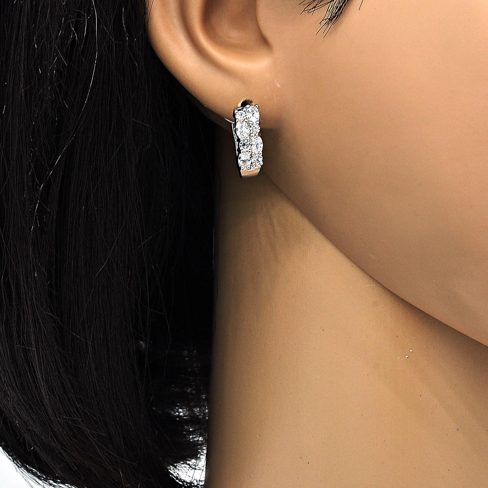 Rhodium Gold Filled Huggie Hoop, with White Cubic Zirconia, Polished, Rhodium Finish