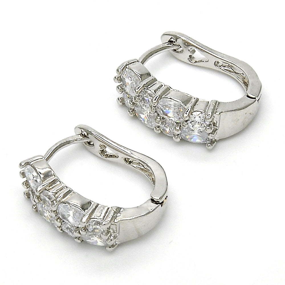 Rhodium Gold Filled Huggie Hoop, with White Cubic Zirconia, Polished, Rhodium Finish