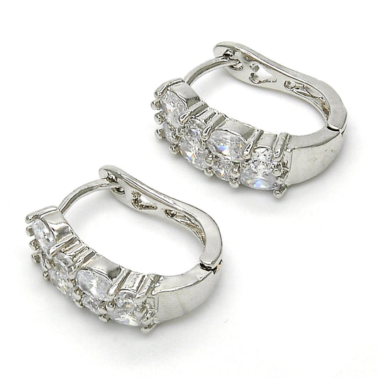 Rhodium Gold Filled Huggie Hoop, with White Cubic Zirconia, Polished, Rhodium Finish