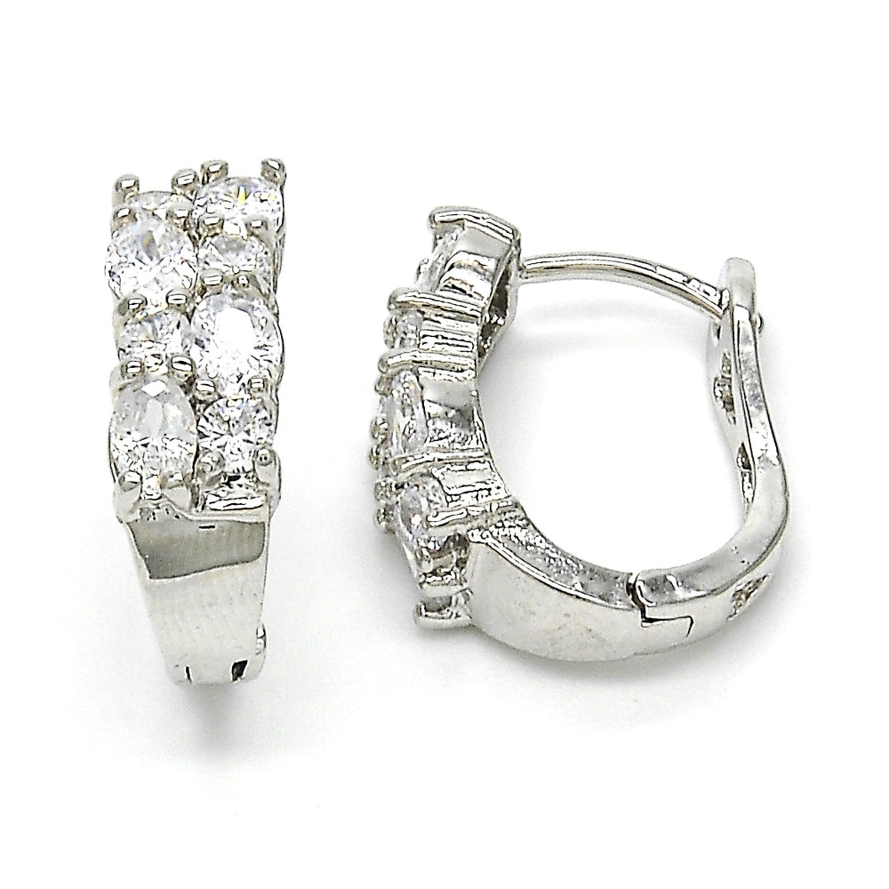 Rhodium Gold Filled Huggie Hoop, with White Cubic Zirconia, Polished, Rhodium Finish