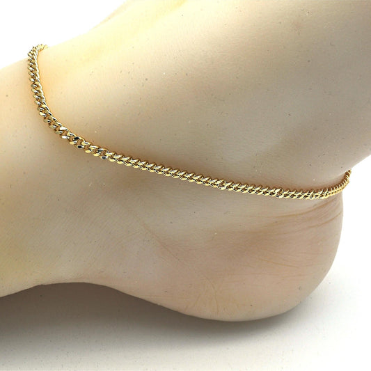 Oro Laminado Basic Anklet, Gold Filled Style Miami Cuban Design, Polished, Golden Finish