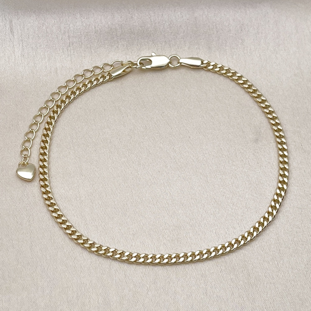 Oro Laminado Basic Anklet, Gold Filled Style Miami Cuban Design, Polished, Golden Finish
