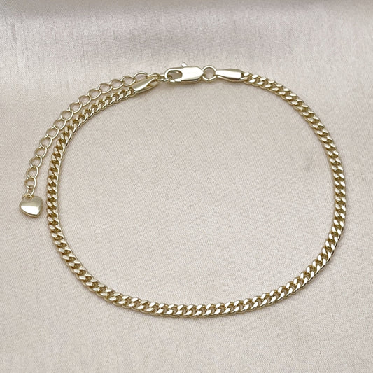 Oro Laminado Basic Anklet, Gold Filled Style Miami Cuban Design, Polished, Golden Finish