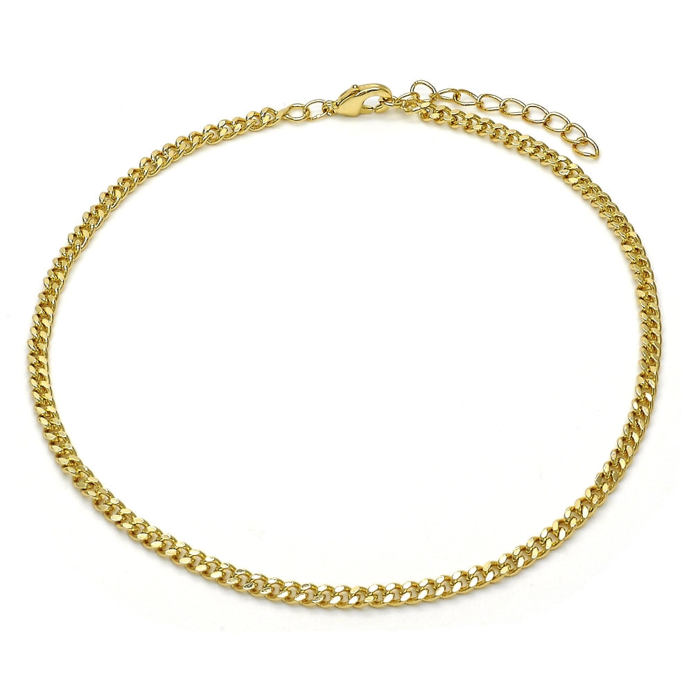 Oro Laminado Basic Anklet, Gold Filled Style Miami Cuban Design, Polished, Golden Finish