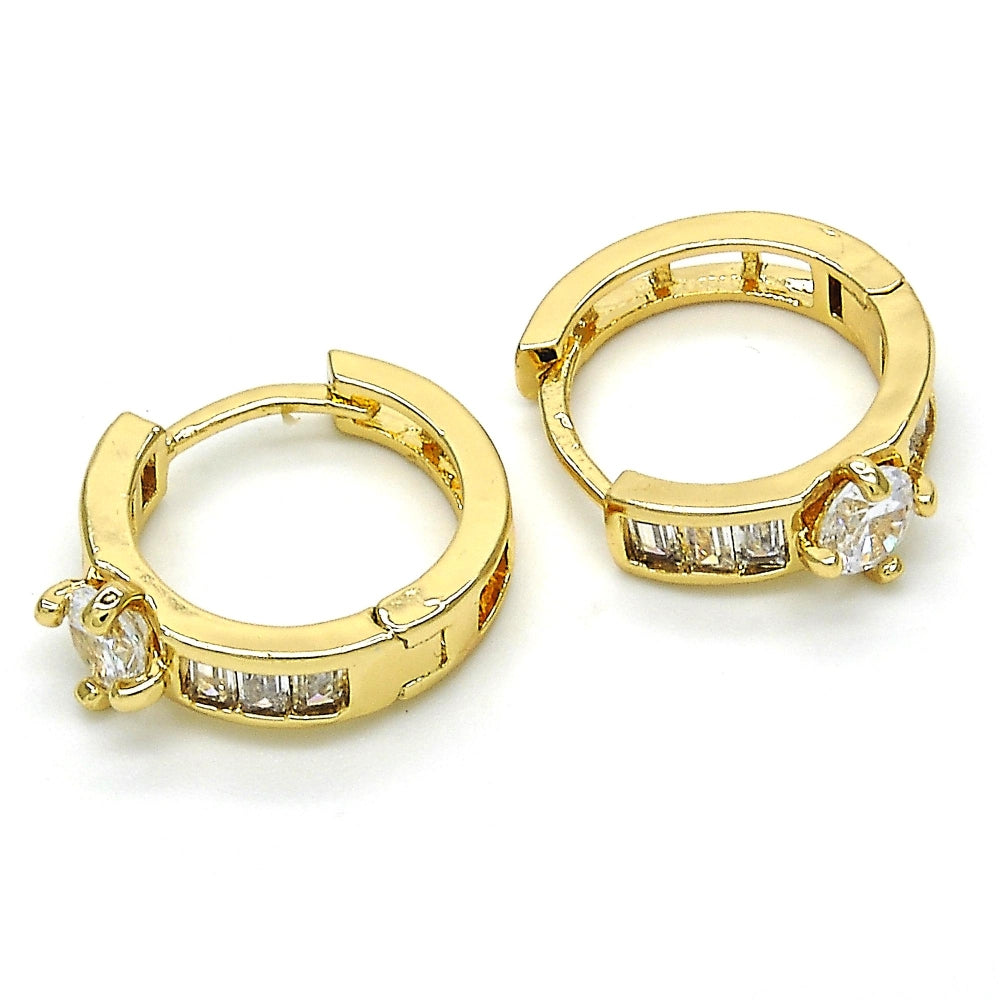 Oro Laminado Huggie Hoop, Gold Filled Style with White Cubic Zirconia, Polished, Golden Finish