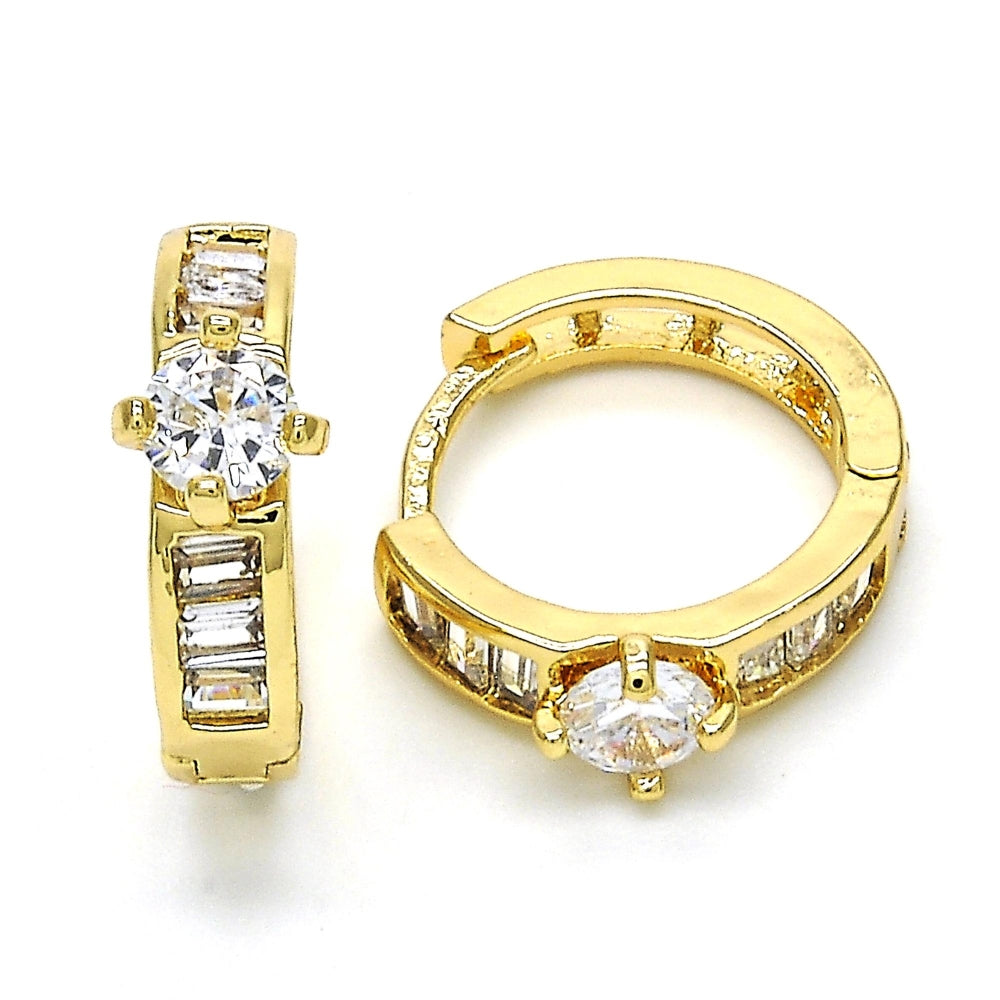 Oro Laminado Huggie Hoop, Gold Filled Style with White Cubic Zirconia, Polished, Golden Finish