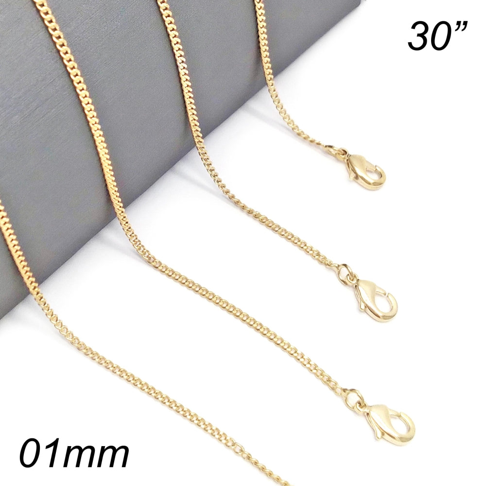 Oro Laminado Basic Necklace, Gold Filled Style Curb Design, Polished, Golden Finish