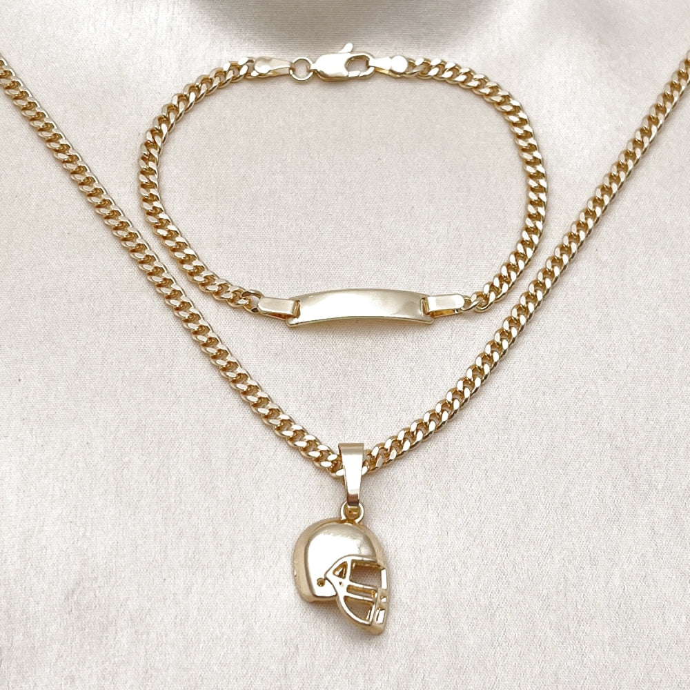 Oro Laminado Earring and Pendant Children Set, Gold Filled Style Miami Cuban Design, Polished, Golden Finish