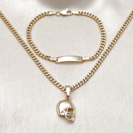 Oro Laminado Earring and Pendant Children Set, Gold Filled Style Miami Cuban Design, Polished, Golden Finish
