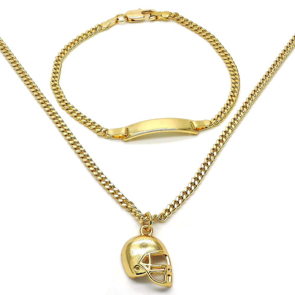 Oro Laminado Earring and Pendant Children Set, Gold Filled Style Miami Cuban Design, Polished, Golden Finish