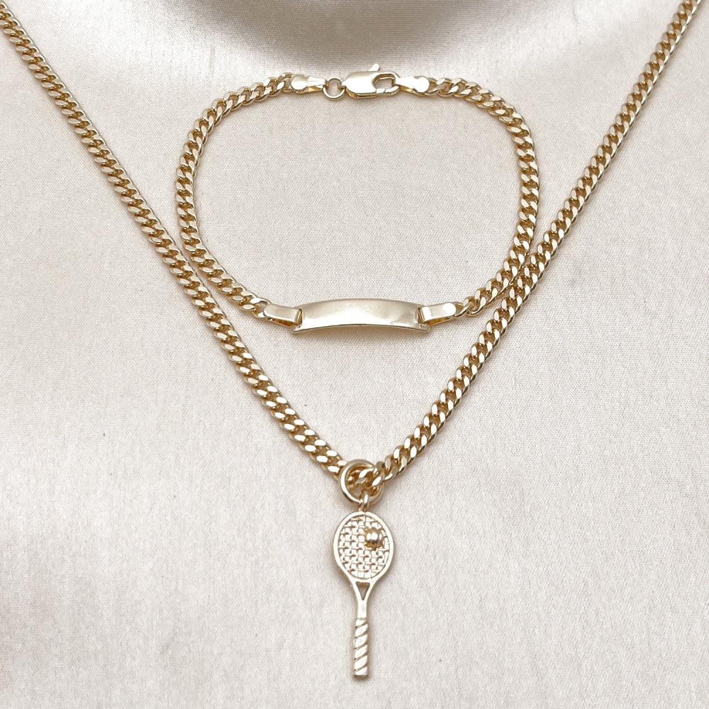 Oro Laminado Earring and Pendant Children Set, Gold Filled Style Miami Cuban Design, Polished, Golden Finish