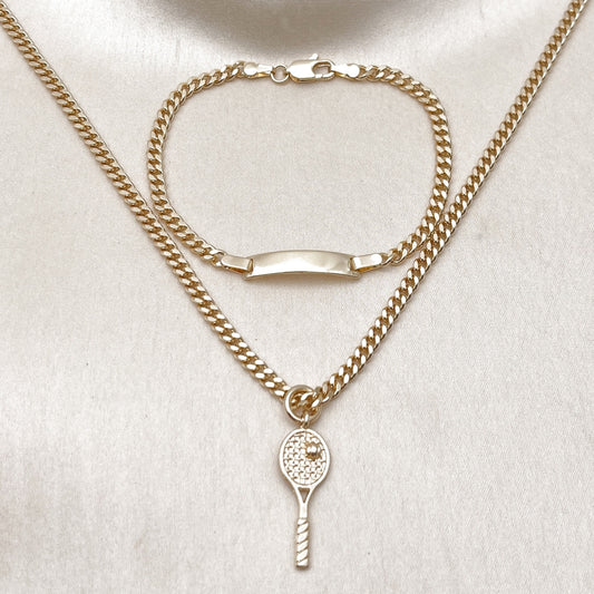 Oro Laminado Earring and Pendant Children Set, Gold Filled Style Miami Cuban Design, Polished, Golden Finish