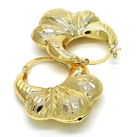 Oro Laminado Medium Hoop, Gold Filled Style Diamond Cutting Finish, Golden Finish