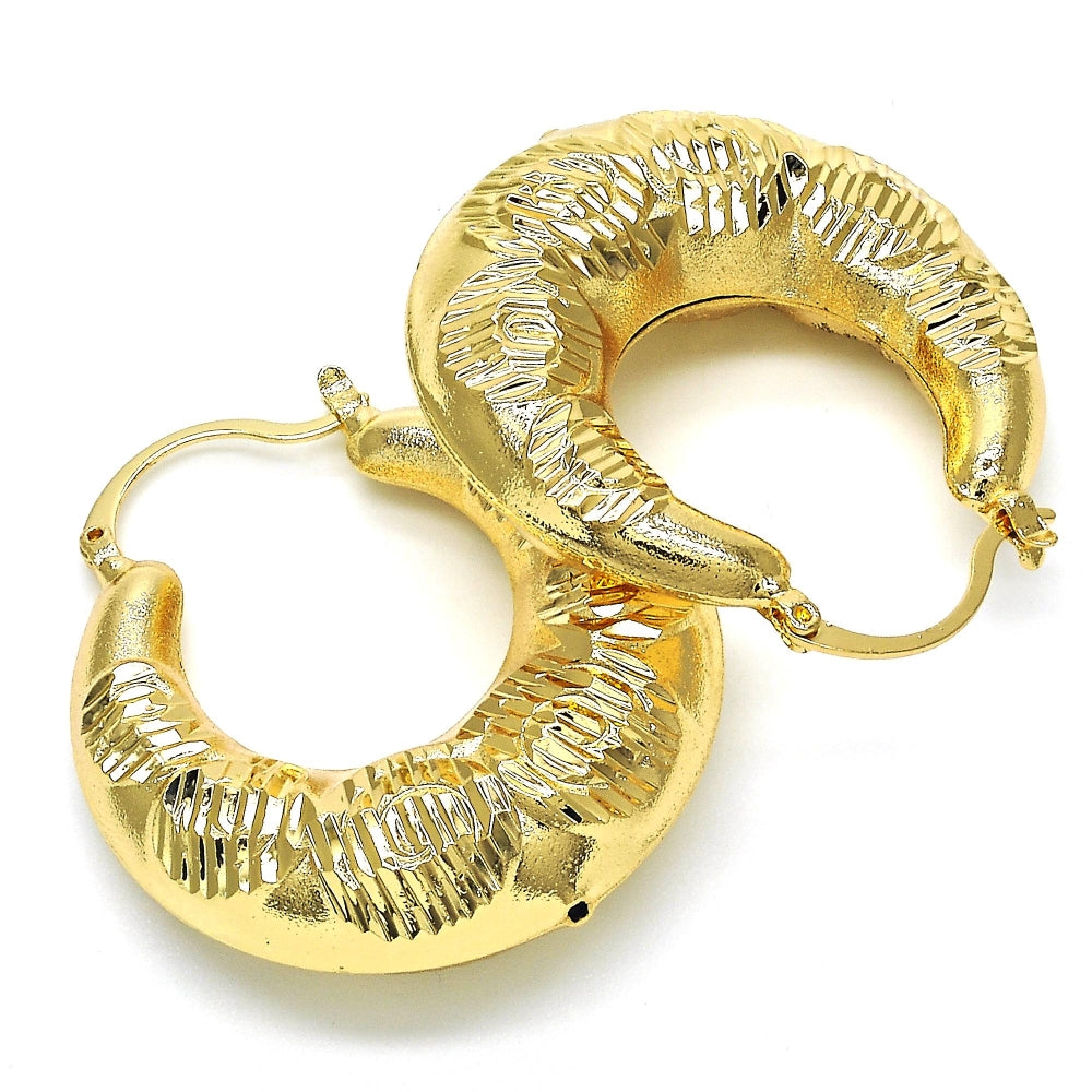 Oro Laminado Medium Hoop, Gold Filled Style Spiral and Hollow Design, Diamond Cutting Finish, Golden Finish