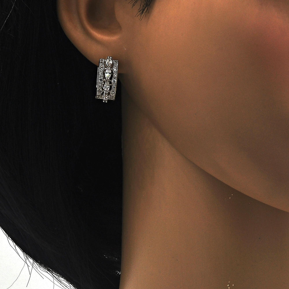 Rhodium Gold Filled Huggie Hoop, with White Cubic Zirconia, Polished, Rhodium Finish