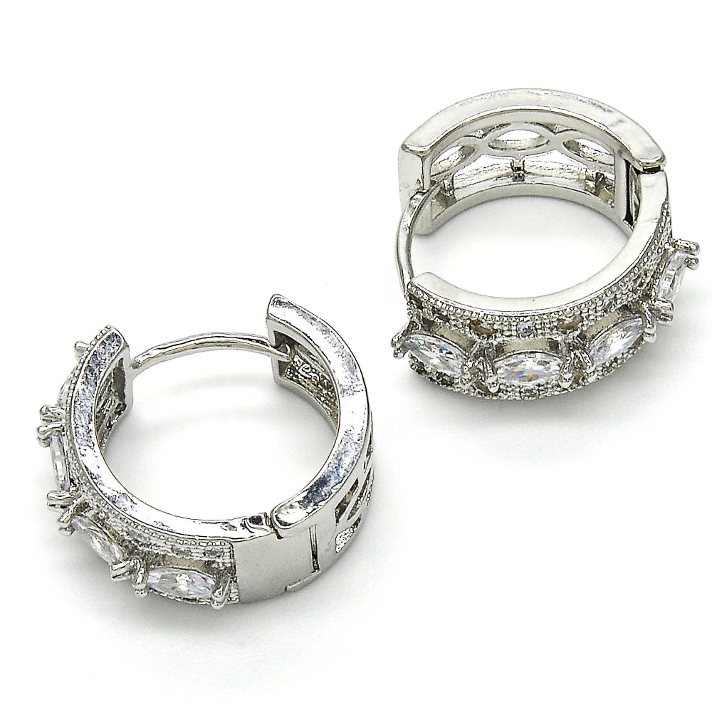 Rhodium Gold Filled Huggie Hoop, with White Cubic Zirconia, Polished, Rhodium Finish