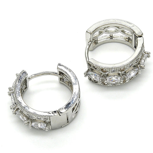 Rhodium Gold Filled Huggie Hoop, with White Cubic Zirconia, Polished, Rhodium Finish