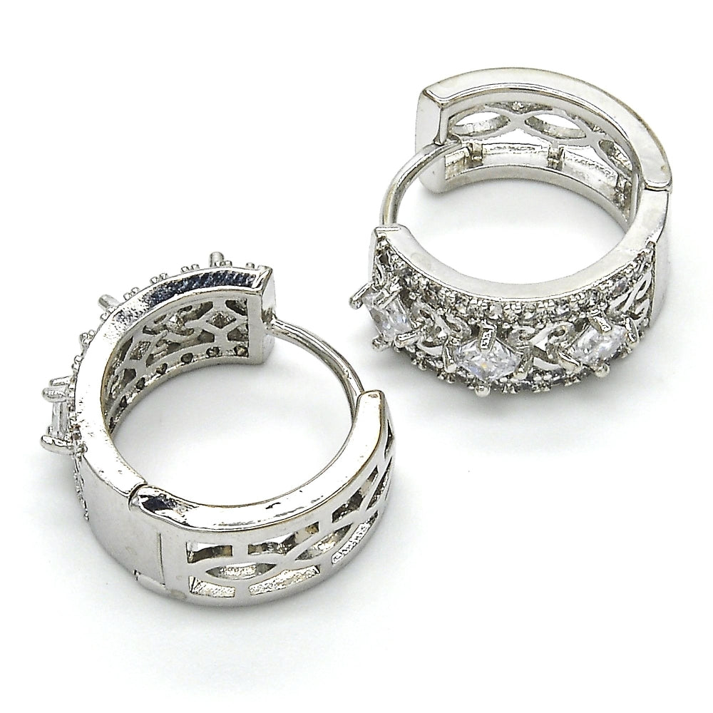 Rhodium Gold Filled Huggie Hoop, with White Cubic Zirconia, Polished, Rhodium Finish