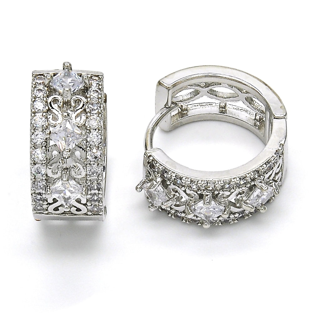 Rhodium Gold Filled Huggie Hoop, with White Cubic Zirconia, Polished, Rhodium Finish