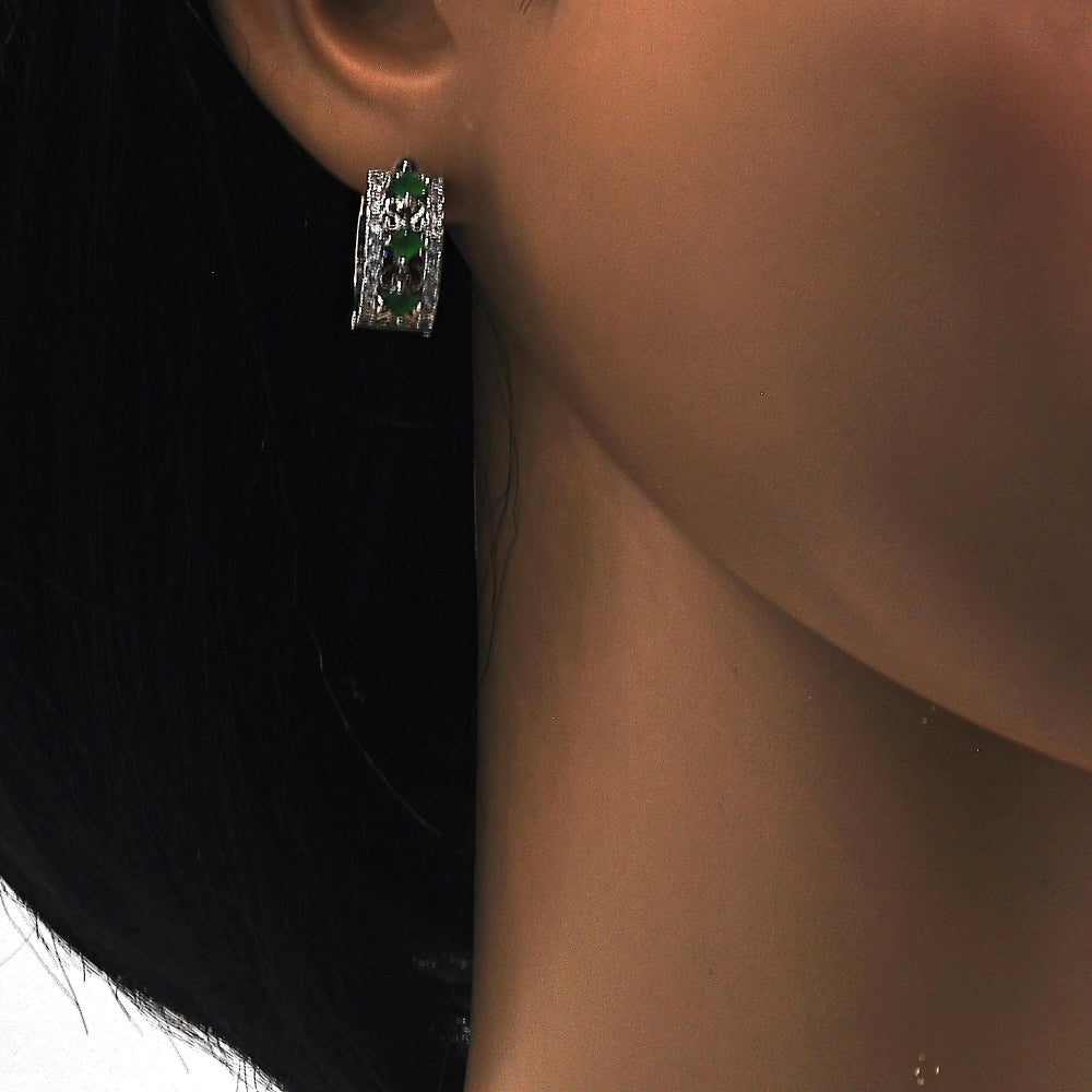 Rhodium Gold Filled Huggie Hoop, with Green and White Cubic Zirconia, Polished, Rhodium Finish