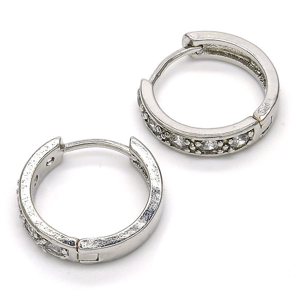 Rhodium Gold Filled Huggie Hoop, with White Cubic Zirconia, Polished, Rhodium Finish