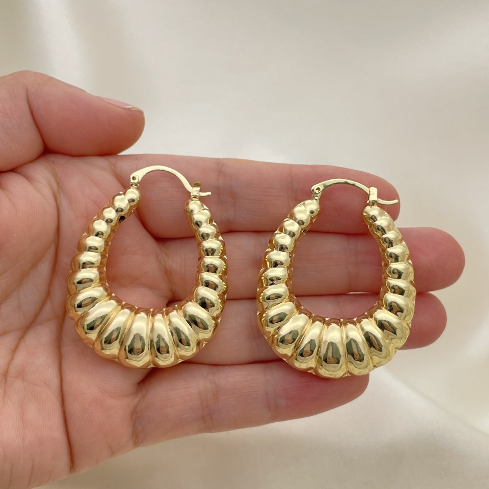 Oro Laminado Medium Hoop, Gold Filled Style Bamboo and Hollow Design, Polished, Golden Finish