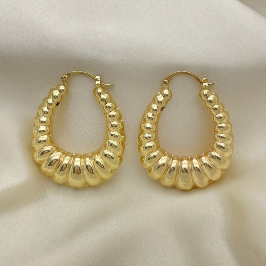 Oro Laminado Medium Hoop, Gold Filled Style Bamboo and Hollow Design, Polished, Golden Finish