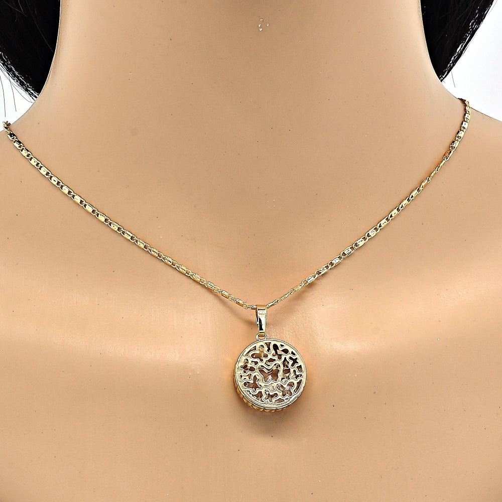 Oro Laminado Pendant Necklace, Gold Filled Style Butterfly Design, with White Cubic Zirconia, Diamond Cutting Finish, Golden Finish